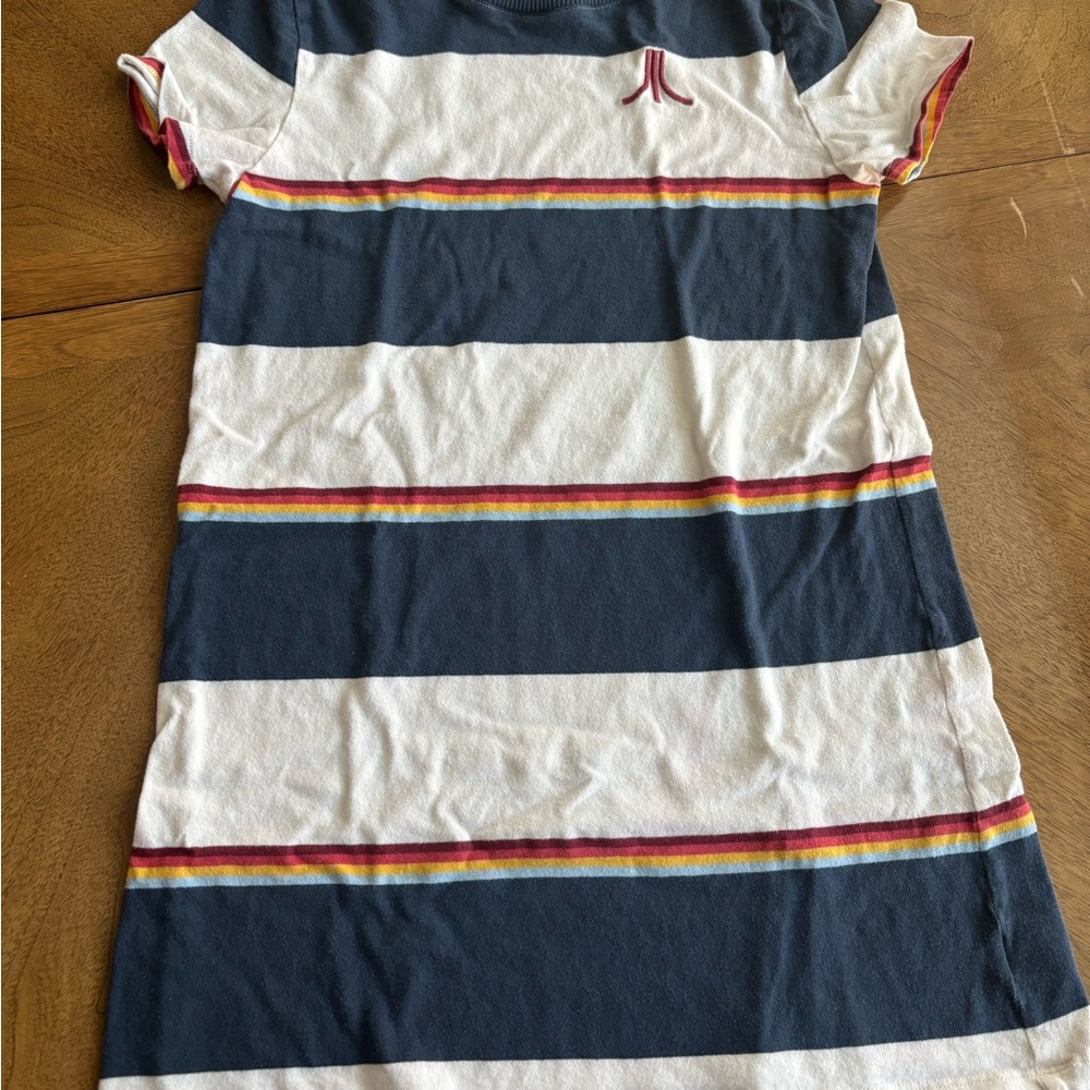 Navy and White Striped Mini Dress with Rainbow Accents